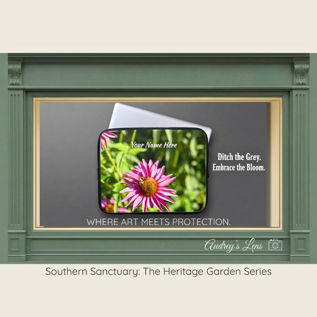 Honeybee & Pink Coneflower Laptop Sleeve ラップトップスリーブ (クリエイターアップロード済み)