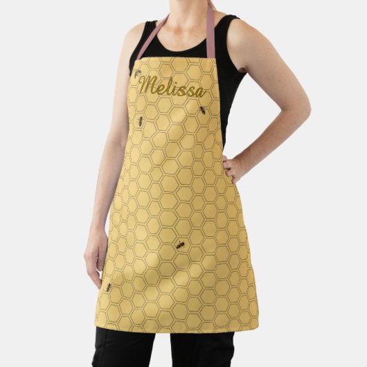 Honeycomb Bee Beekeeper Yellow Personalized Apron エプロン (インサイチュ)