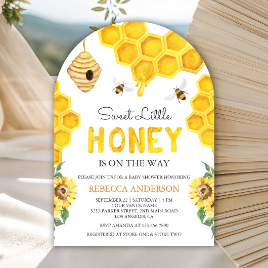 Honeycomb Beehive Sweet Honey Bee Baby Shower 招待状