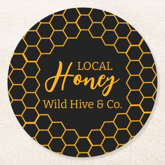 Honeycomb – Black or White Background ラウンドペーパーコースター (正面)