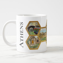 Honeycomb Collage pattern, Athens Landmarks ジャンボコーヒーマグカップ