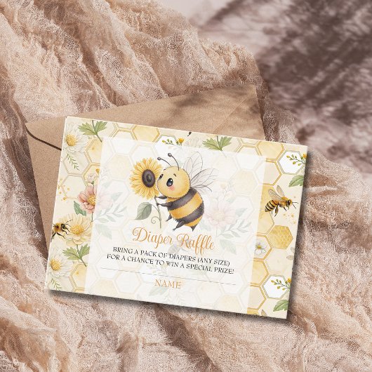 Honeycomb Floral Bee Baby Shower Diaper Raffle エンクロージャーカード