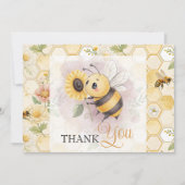 Honeycomb Floral Bee Classy Custom Baby Shower サンキューカード (正面)