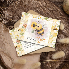 Honeycomb Floral Bee Classy Custom Baby Shower サンキューカード