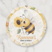 Honeycomb Floral Bee Custom Name Baby Shower フェイバータグ (正面)