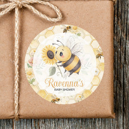 Honeycomb Floral Bee Custom Name Baby Shower ラウンドシール