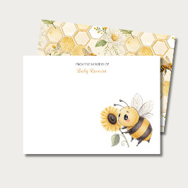 Honeycomb Floral Bee Custom Name Nursery ノートカード