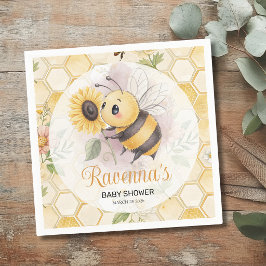Honeycomb Floral Bee Personalized Baby Shower スタンダードカクテルナプキン