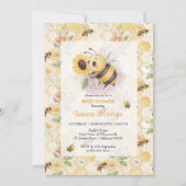 Honeycomb Floral Bee Personalized Baby Shower 招待状 (正面)