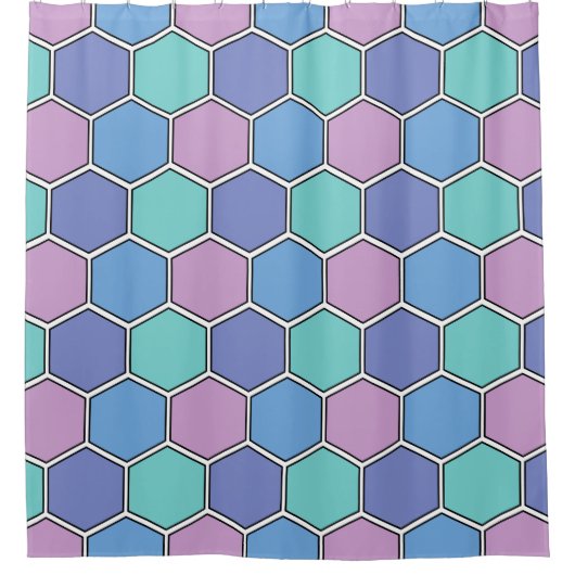 Honeycomb Pattern Pastels シャワーカーテン (正面)