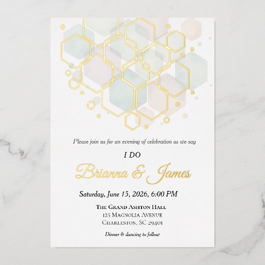 Honeycomb Wedding  Gold Foil Modern Geometric  箔シーズンカード (正面)
