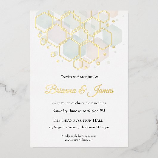 Honeycomb Wedding  Gold Foil Modern Geometric  箔シーズンカード (正面)