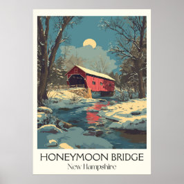 Honeymoon Bridge NH Winter Scene ポスター