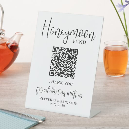 Honeymoon Fund エレガントScript QR Code結婚's 台座サイン (インサイチュ)