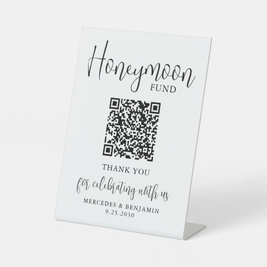 Honeymoon Fund エレガントScript QR Code結婚's 台座サイン (正面)