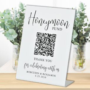 Honeymoon Fund エレガントScript QR Code結婚's 台座サイン
