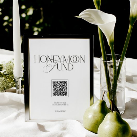 Honeymoon Fund Elegant Black & White Wedding Sign