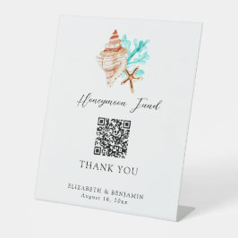 Honeymoon Fund QR Code Coastal Wedding Elegant 台座サイン