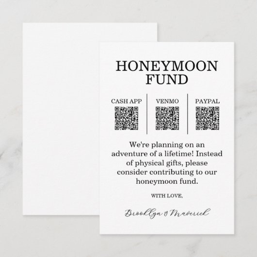 Honeymoon Fund QR Code Enclosure Card エンクロージャーカード (正面/裏面)
