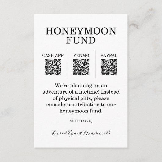 Honeymoon Fund QR Code Enclosure Card エンクロージャーカード (正面)