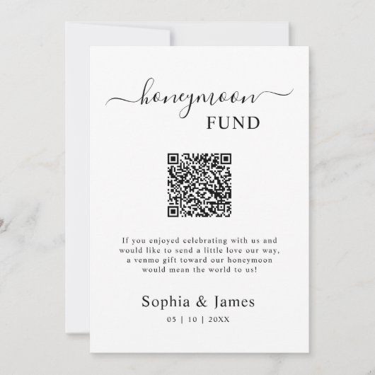 Honeymoon Fund QR Code Sign Printable, Wedding  招待状 (正面)