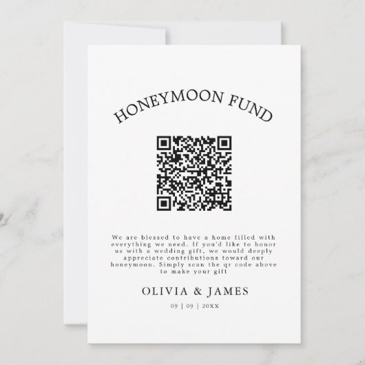 Honeymoon Fund QR Code Sign, Wedding Honeymoon 招待状 (正面)