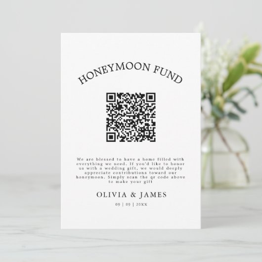 Honeymoon Fund QR Code Sign, Wedding Honeymoon 招待状 (スタンド正面)