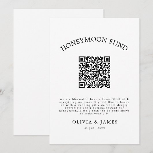 Honeymoon Fund QR Code Sign, Wedding Honeymoon 招待状 (正面/裏面)