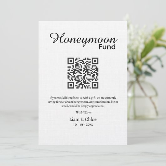 Honeymoon Fund QR Code Sign, Wedding Honeymoon In  招待状 (スタンド正面)