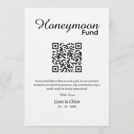 Honeymoon Fund QR Code Sign, Wedding Honeymoon In  招待状 (正面)