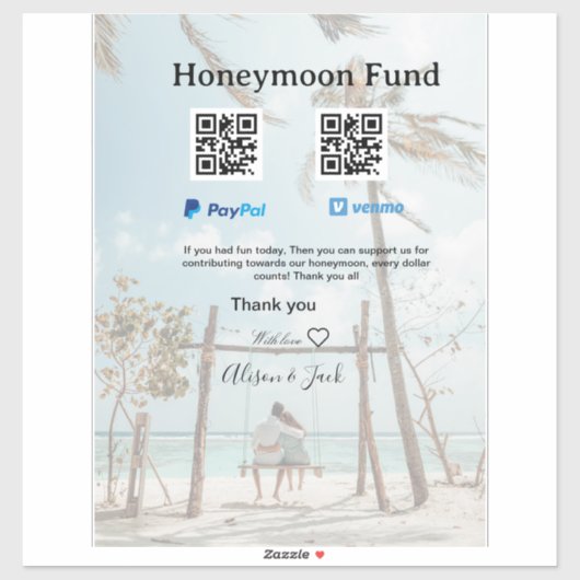 Honeymoon fund venomo paypal donation Q R couple シール (シート)