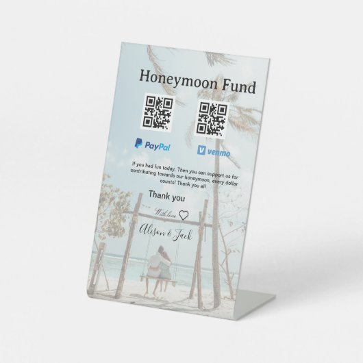 Honeymoon fund venomo paypal donation Q R couple 台座サイン (正面)