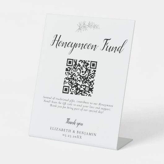 Honeymoon Fund Wedding QR Code Minimal Elegant 台座サイン (正面)
