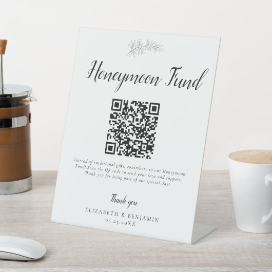 Honeymoon Fund Wedding QR Code Minimal Elegant 台座サイン (インサイチュ)