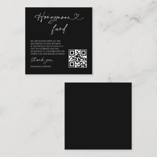 Honeymoon Fund Wedding Request Enclosure QR Card スクエア名刺 (正面/裏面)