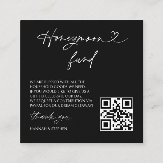 Honeymoon Fund Wedding Request Enclosure QR Card スクエア名刺 (正面)