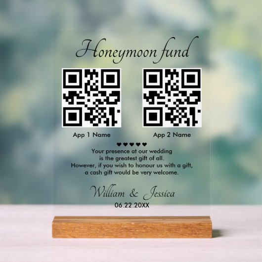 Honeymoon Fund With 2 QR Code アクリルサイン (ニュートラル)