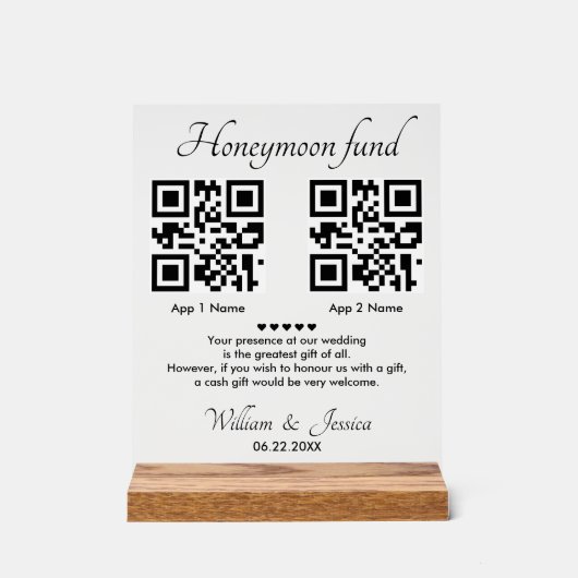 Honeymoon Fund With 2 QR Code アクリルサイン (正面)