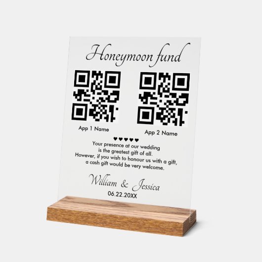 Honeymoon Fund With 2 QR Code アクリルサイン (傾斜)