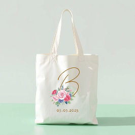 Honeymoon gift, Elegant floral bag with initial トートバッグ