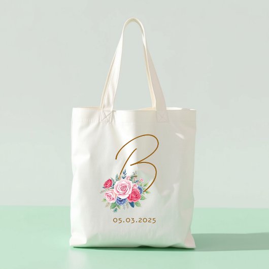 Honeymoon gift, Elegant floral bag with initial トートバッグ