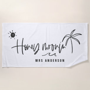 Honeymooningのヤシの木の結婚祝い ビーチタオル