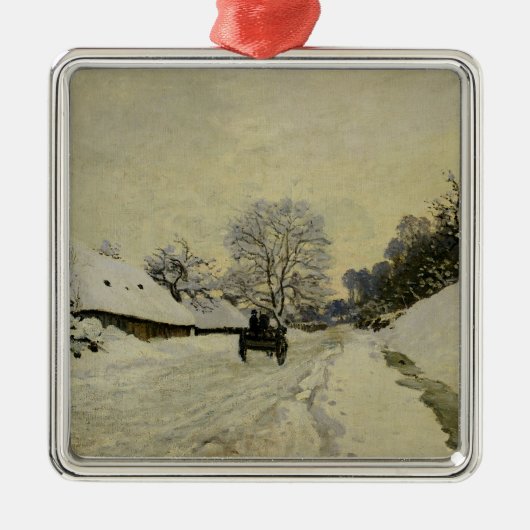 Honfleur 1865年の雪の下のカート、か道 メタルオーナメント (正面)