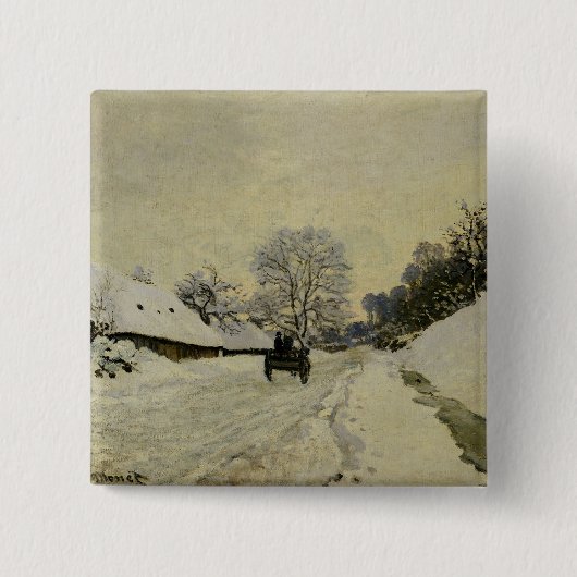 Honfleur 1865年の雪の下のカート、か道 缶バッジ (正面)