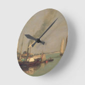 Honfleur。 La Jetee 1854-57年(パネルの油) ラウンド壁時計 (傾斜)
