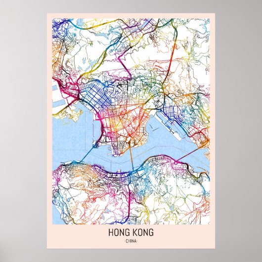 Hong Kong China City Map ポスター (正面)