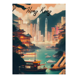 Hong Kong China Cityscape Travel Poster ポスター