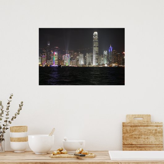 Hong Kong Night Skyline ポスター (キッチン)