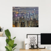 Hong Kong Skyline at Night Poster ポスター (ホームオフィス)