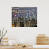 Hong Kong Skyline at Night Poster ポスター (キッチン)